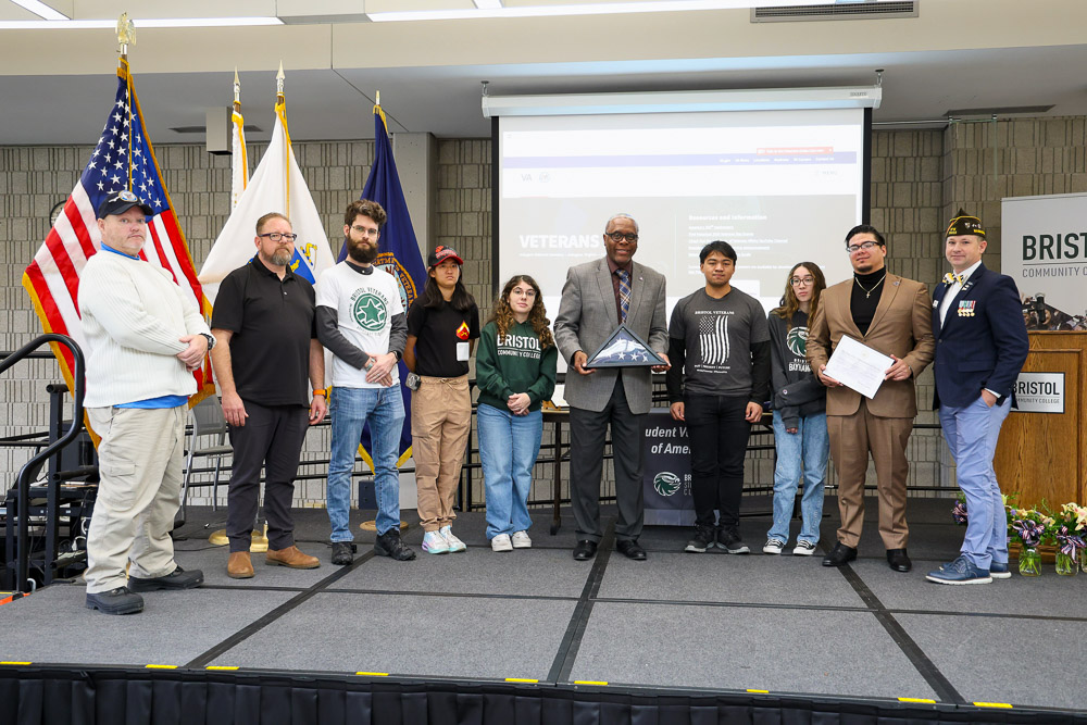 Dr. Harris with attendees at Bristol Community College's Veterans Day Ceremony.