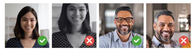 Examples of acceptable and unacceptable campus card photos