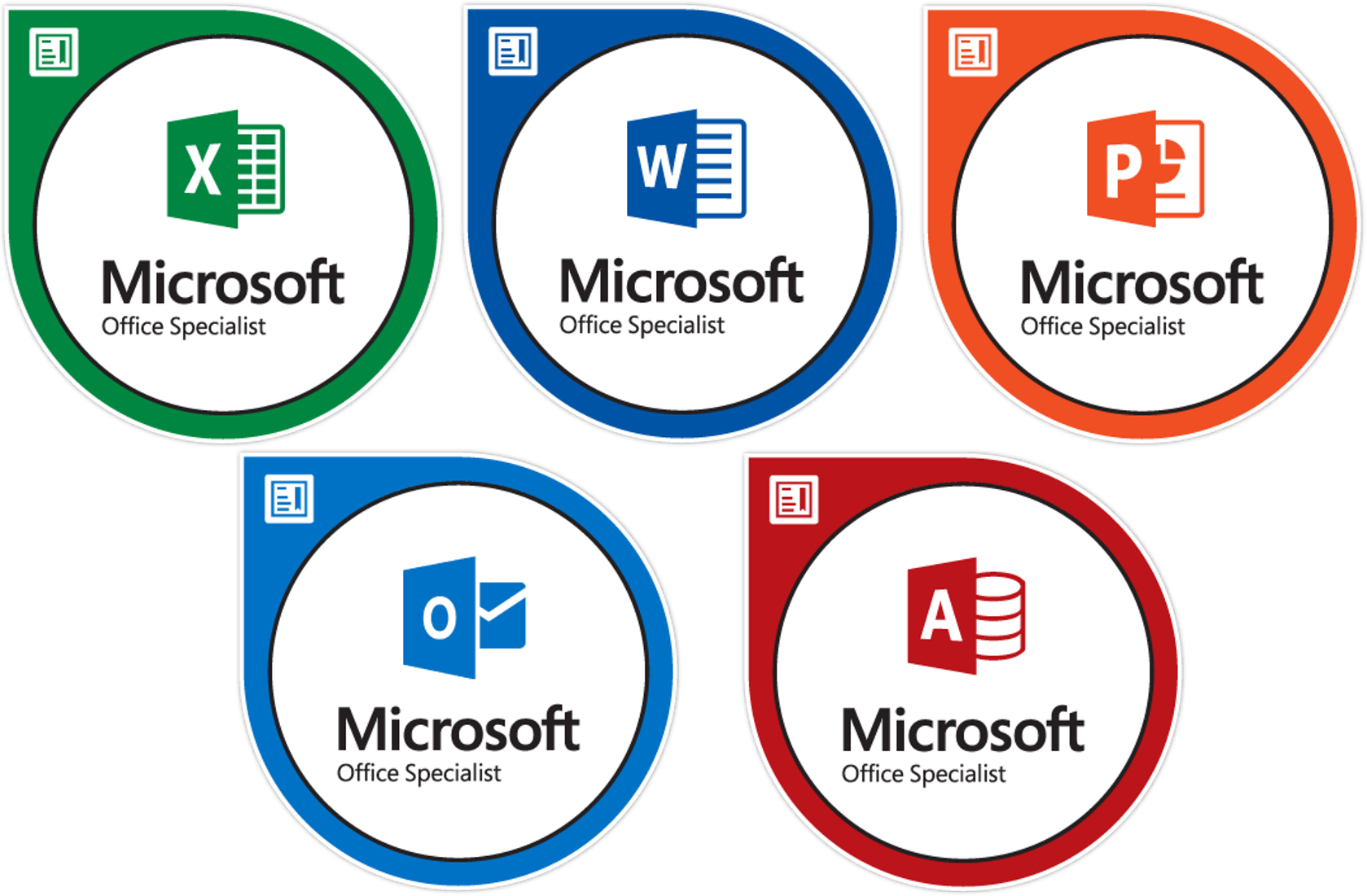Microsoft Office Specialist badges-Excel_Word_PowerPoint_Access_Outlook